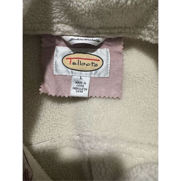 Talbots pink Faux suede vintage Sherpa lined snap button front jacket L - Picture 3 of 8